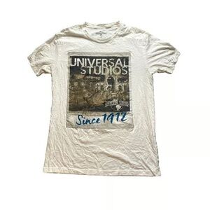 Universal White Graphic Tee with Blue Accents